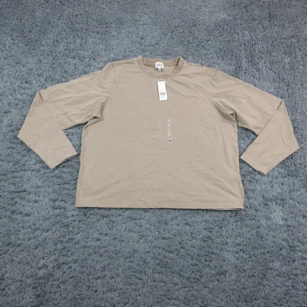 BKE Shirt Womens XL Beige Long Sleeve Crew Neck Stretch Cotton Spandex NWT